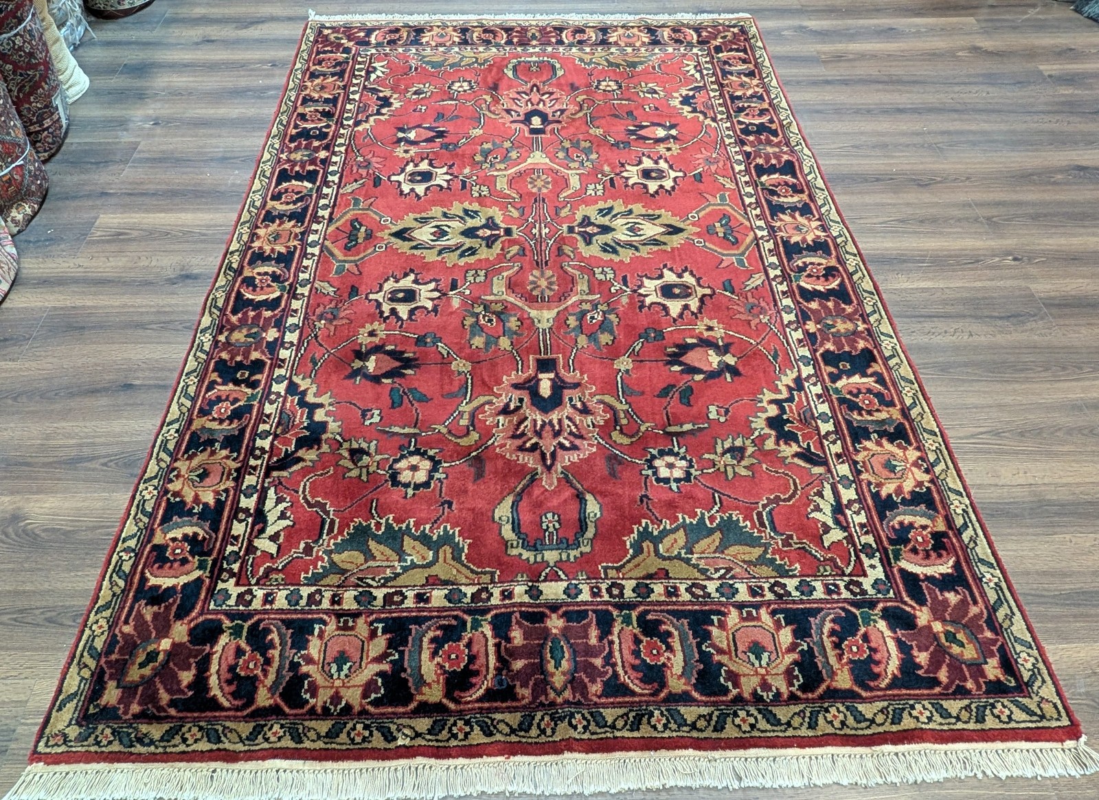 Indo Per'sian Sarouk Rug 6x9, Mahal Carpet, Wool, Allover Pattern, Red gallery