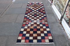 Vintage Worn Hand Made Traditional Oriental Wool Blue Red Long Runner 267x85cm