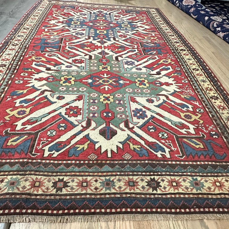 ANTIQUE CAUCASIAN EAGLE KAZAK RUG 5x8FT circa 1880 gallery