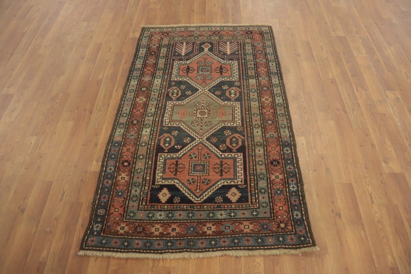Hand-Knotted Geometric Wool Carpet Pre-1900 Antique Kazak Style Oriental Rug 3x5 gallery