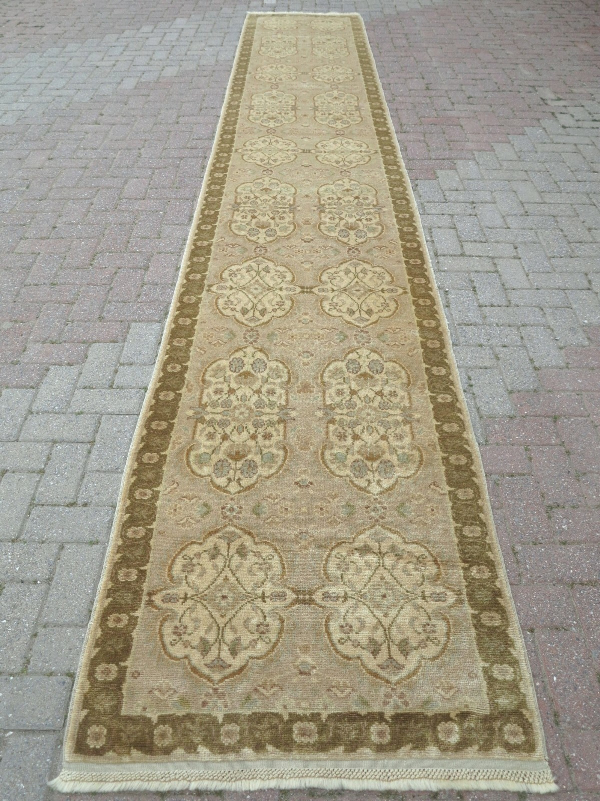 Turkish Oushak Handmade Carpet Runner Rugs, Wool Long Rug, Corridor Rug 34"X195" gallery
