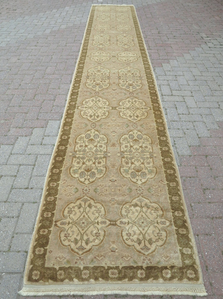 Turkish Oushak Handmade Carpet Runner Rugs, Wool Long Rug, Corridor Rug 34"X195"