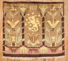 Vintage Pictoral Swedish Rya Pile Dated 1930 Rug Size 2’4”x2’9”