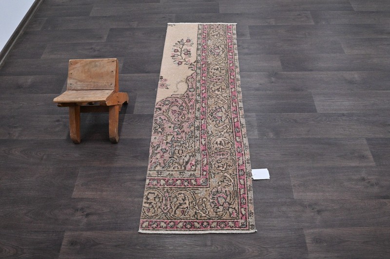 Vintage Turkish Runner Rug 2x5ft Wool Anatolian Handmade Hallway Oushak MAUVE gallery