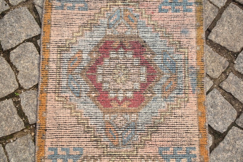 Turkish Rug 18'' x 37'' Vintage Anatolian Hand Knotted Oushak Rug Muted Dye Rug gallery