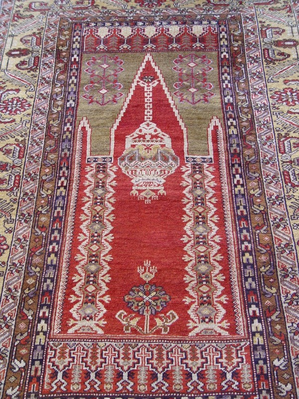 ANTIQUE TURKISH PRAYER KAISARIEH HAND-KNOTTED WOOL ORIENTAL RUG 4' x 6'4" gallery
