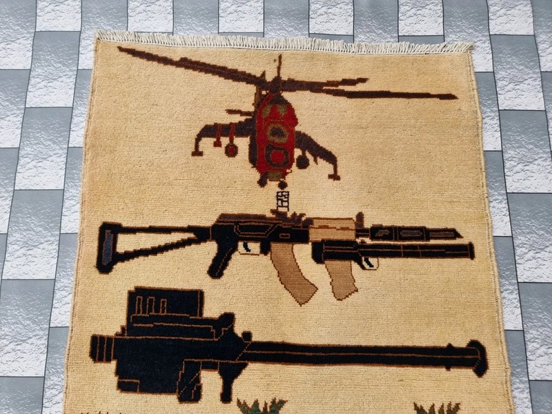 Afghan Hand Opium Flower Ak 47 War Rug Tribal Wool With Knotted Wall Hanging gallery