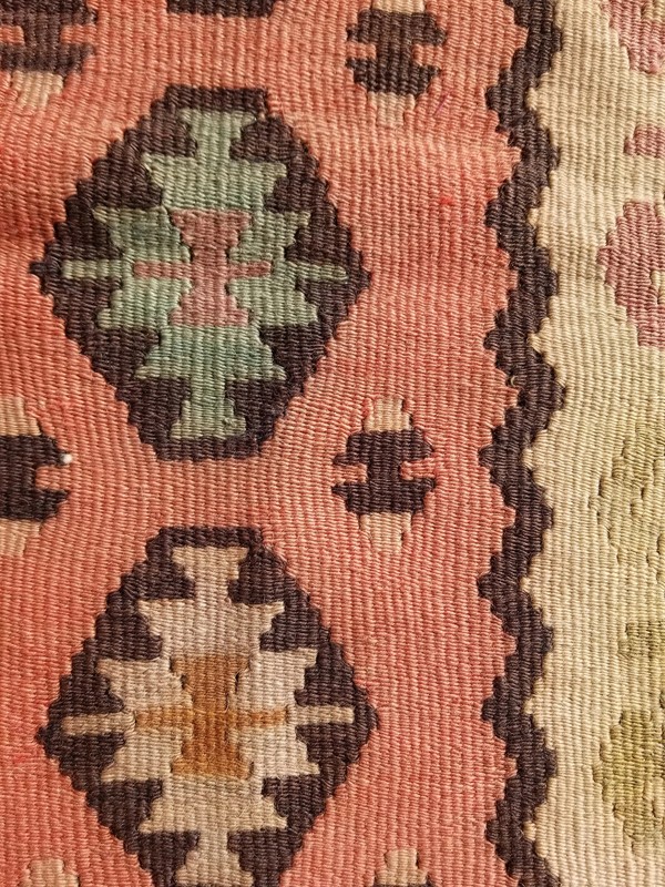 Distressed Vintage Traditional Handmade Turkish Wool Multicolor Kilim 3.4x2.0ft gallery