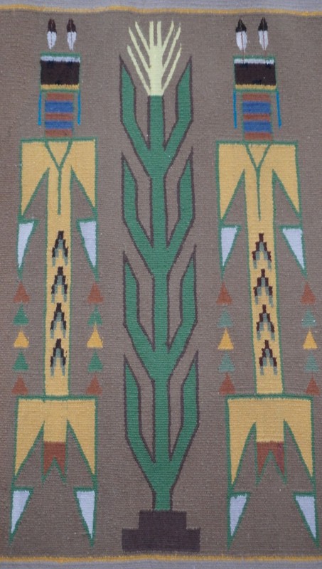 3'3"x3'2" Native American Navajo Yei Pictorial Hand Woven Wool Vintage Rug gallery