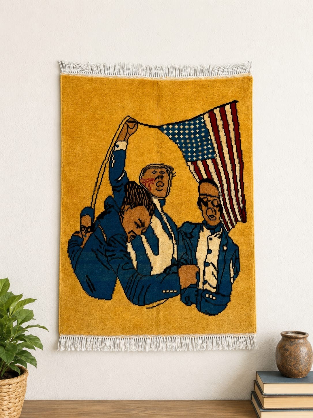 Afghan Handmade Trump USA Flag Rug Wall Hanging Wool Carpet Patriotic Art Decor gallery