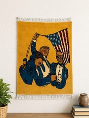 Afghan Handmade Trump USA Flag Rug Wall Hanging Wool Carpet Patriotic Art Decor