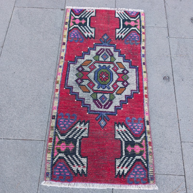 2x3 Turkish Vintage Small Rug Handmade 46 x 93 cm Bath Mat 1.51 x 3.05 ft gallery