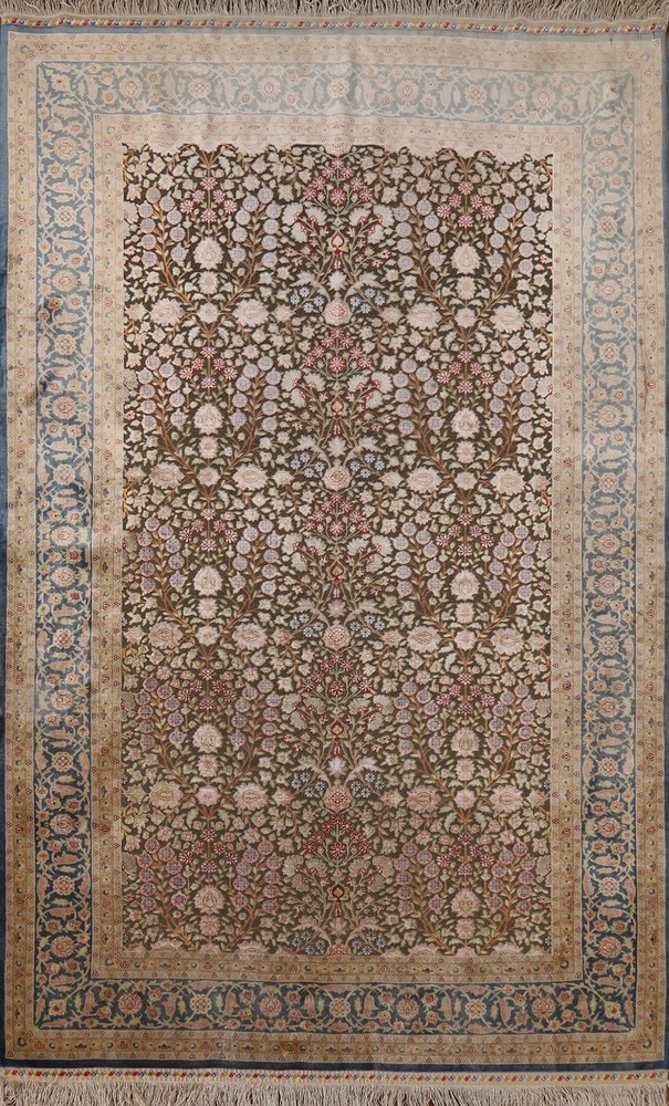 Pre-1900 Silk/ Silver Traditional Floral Hand-made Vegetable Dye Antiqu Rug 4x6