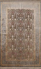 Pre-1900 Silk/ Silver Traditional Floral Hand-made Vegetable Dye Antiqu Rug 4×6