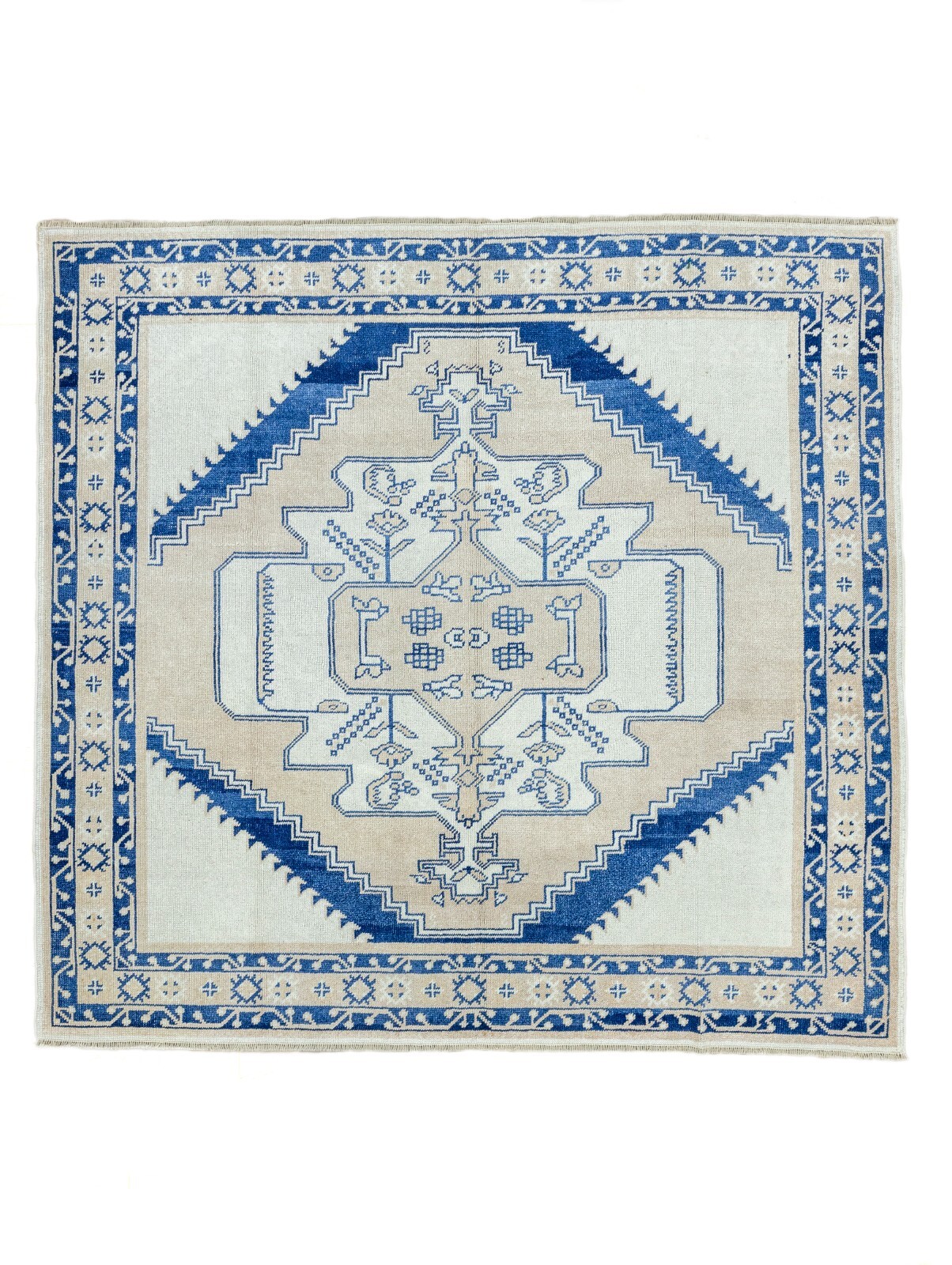6.9x6.5 ft Oushak Square Rug, Vintage Style Turkish Handknotted Wool Area Carpet gallery