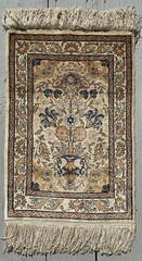 15″ X 22″ ANTIQUE – Vintage SILK TURKISH HEREKE CARPET Prayer Rug Tree Of Life