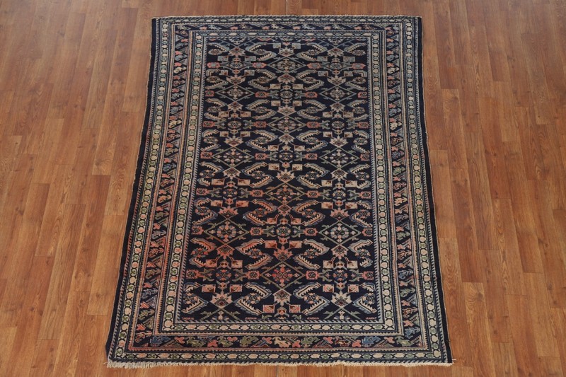 Antique Rug 4x6 ft. Navy Blue Kazak Vegetable Dye Handmade Living Room Area Rug gallery