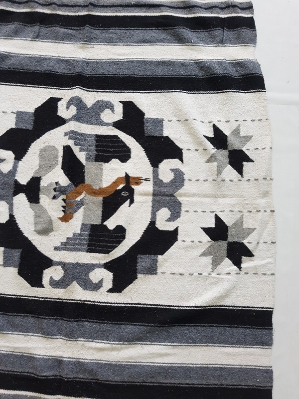 Vintage Handmade Mexican Saltillo Traditional Wool Kilim Rug 195x122 cm gallery