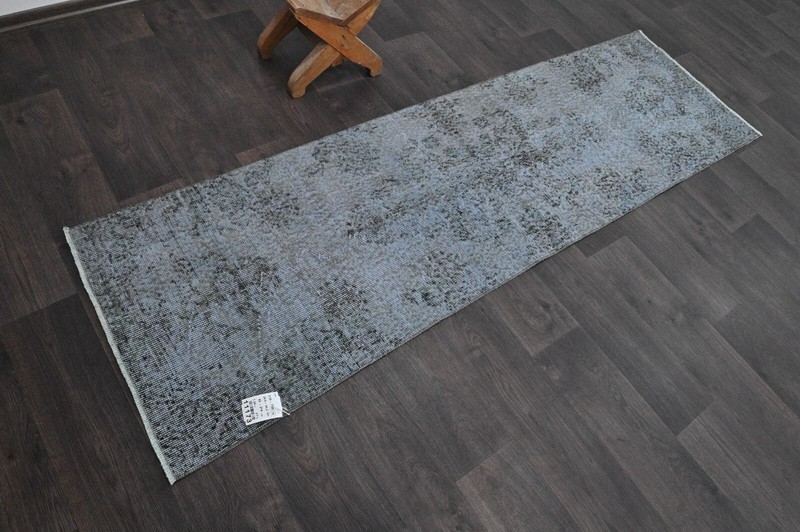 Vintage Turkish Runner Rug 2x7ft Wool Anatolian Handmade Hallway Oushak BLUE gallery