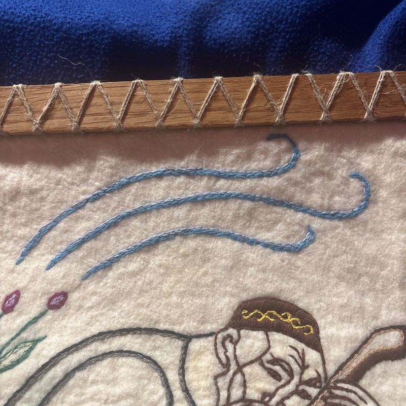Vtg Persian Wool Rug Wall Hanging Hand Embroidered Tapestry Man Playing Lute gallery
