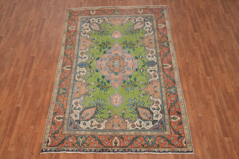 Traditional Style Green/ Orange Wool Area Rug 6x10 ft Handmade Over-dyed Carpet gallery