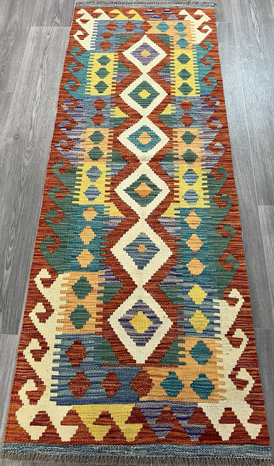 Handmade Kilim Runner wool natural colours Afghan Traditional 201cmx74cm gallery