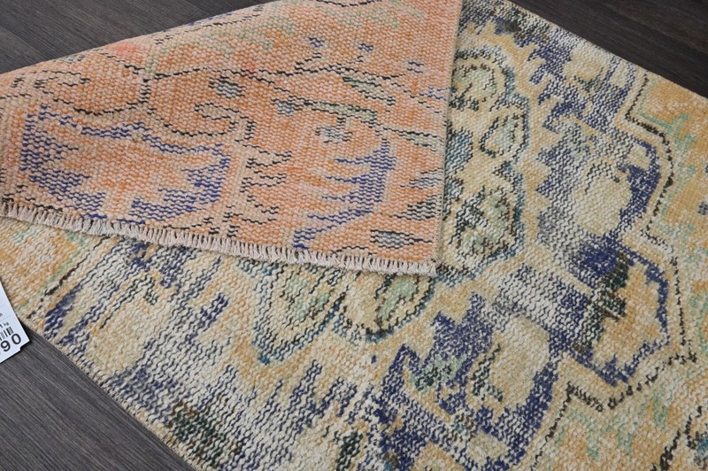 Vintage Turkish Runner Rug 2x7ft YELLOW Handmade Anatolian Oushak Hallway Wool gallery