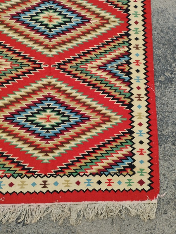 Vintage Handmade Turkish Geometric Wool Kilim Rug Carpet 196x113 cm gallery
