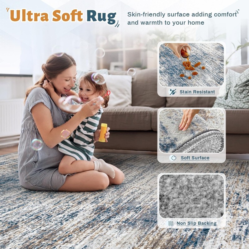 6x9 Area Rugs for Living Room, Washable Modern Abstract Large Area Rug Neutra... gallery