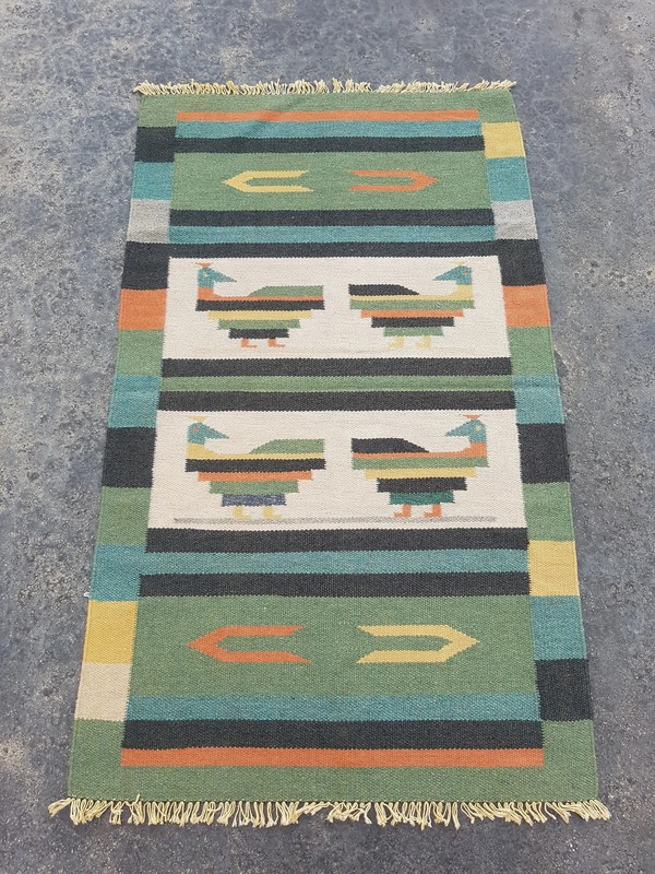 Vintage Traditional Handmade Scandinavian Style Wool Multicolor Kilim 4.5x2.7 ft gallery
