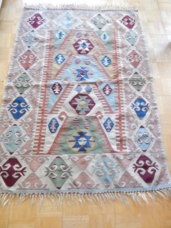 VINTAGE ANTIQUE ANATOLIAN TURKISH KILIM TRIBAL RUG CARPET HANDMADE 44.5 X 60.5 gallery
