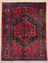 Vintage Zanjan Tribal Geometric Hand Knotted Wool Oriental Carpet Black 5×7 Boho