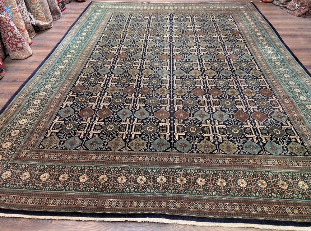 Navy Blue Per'sian Ta'briz Rug 10x12, Fine 360 KPSI, Allover Pattern
