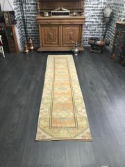 Orange Runner Rug , Wool Oushak Rug , Hallway Runner Rug , Beige Anatolian Rug ,
