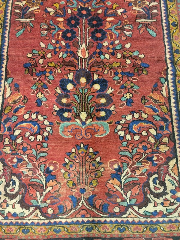 Antique Oriental Hand-Knotted Wool Runner Red/Black/Blue/Ivory 4'5" x 13'4" gallery
