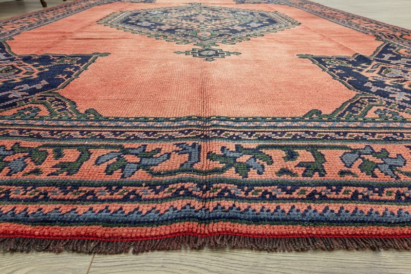 Antique Turkish Oushak Rug 7.10x11.4 ft – Terracotta & Navy – Hand-Knotted Wool gallery