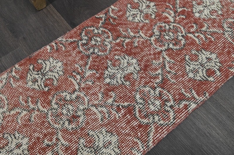 Oushak Turkish Doormat Rug 1x3 RED Anatolian Handmade Vintage Small Kilim Rug gallery