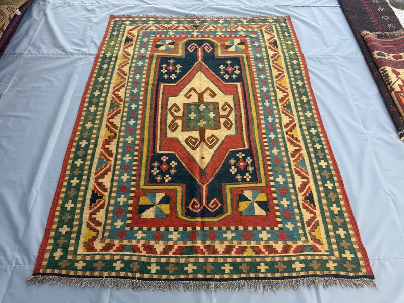 Vintage Caucasian Qafqaz Kilim Rug 5x7 ft Hand Woven Persian Style Tribal Carpet gallery
