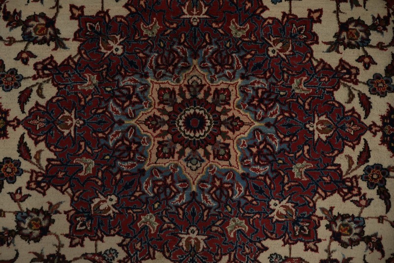 Traditional Vintage Area Rug 9x13 Hand-knotted Ivory Medallion Pattern Carpet gallery