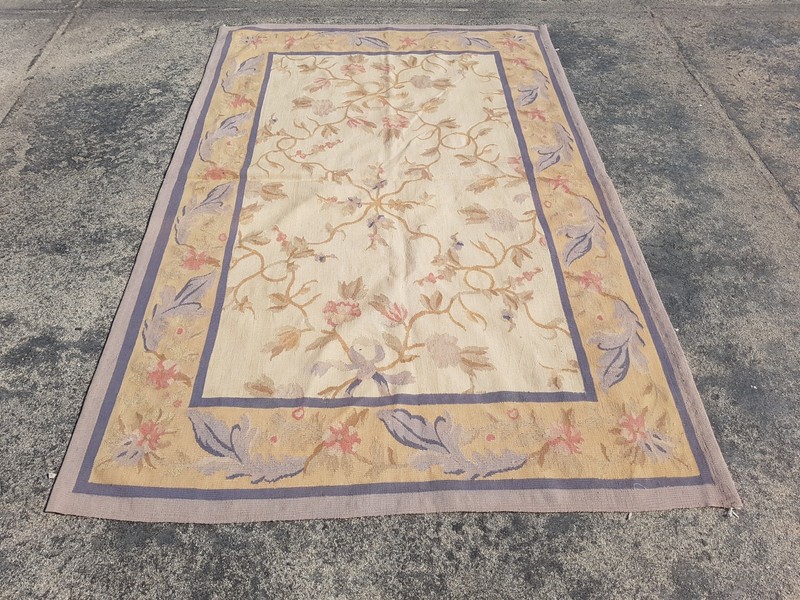 Vintage French Aubusson Needlepoint Floral Handmade Rug Wool Carpet 180x116 cm gallery