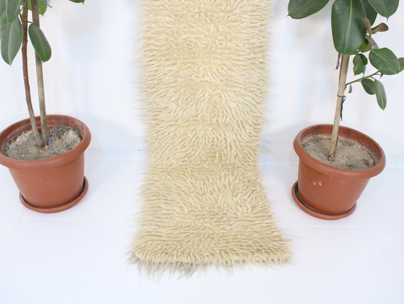 Natural Sheepskin Shaggy Runner Rug Ivory Wool Long Pile 1.7x7.3 ft gallery