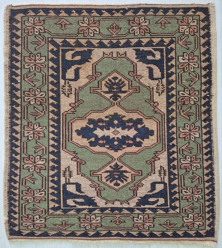 Vintage Hand-Knotted Anatolian Accent Rug 30x35”, Turkish Wool Carpet 1970s gallery
