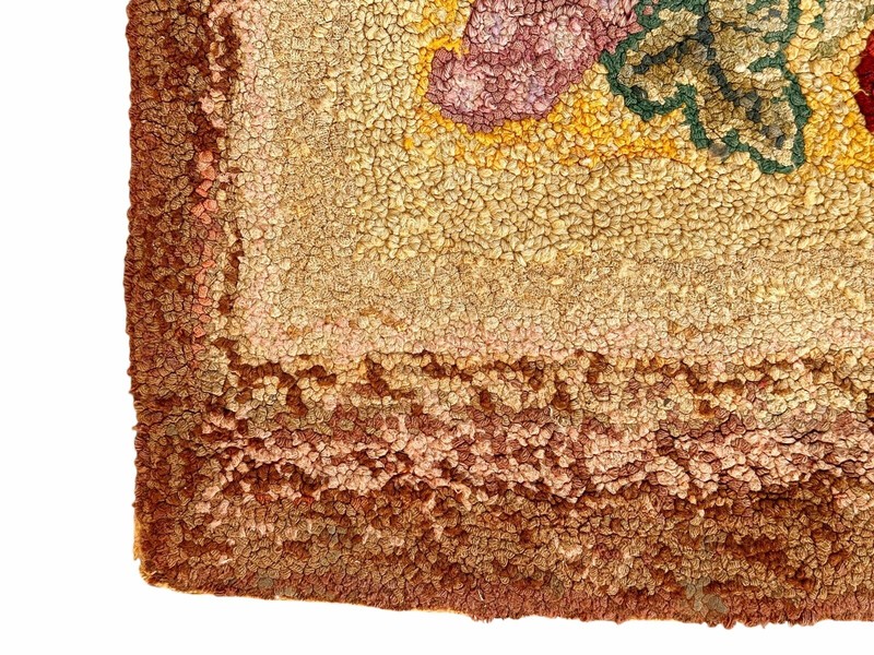 Antique Hooked Rug Grape Clusters Roses. 39x57 gallery