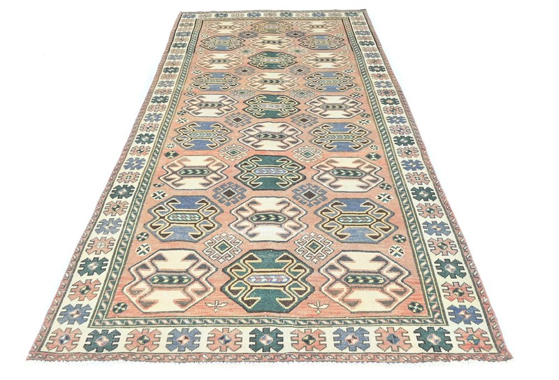 Semi-Antique Distressed Oriental Rug 4'7X9'5 ft Muted Geometric Design Carpet gallery