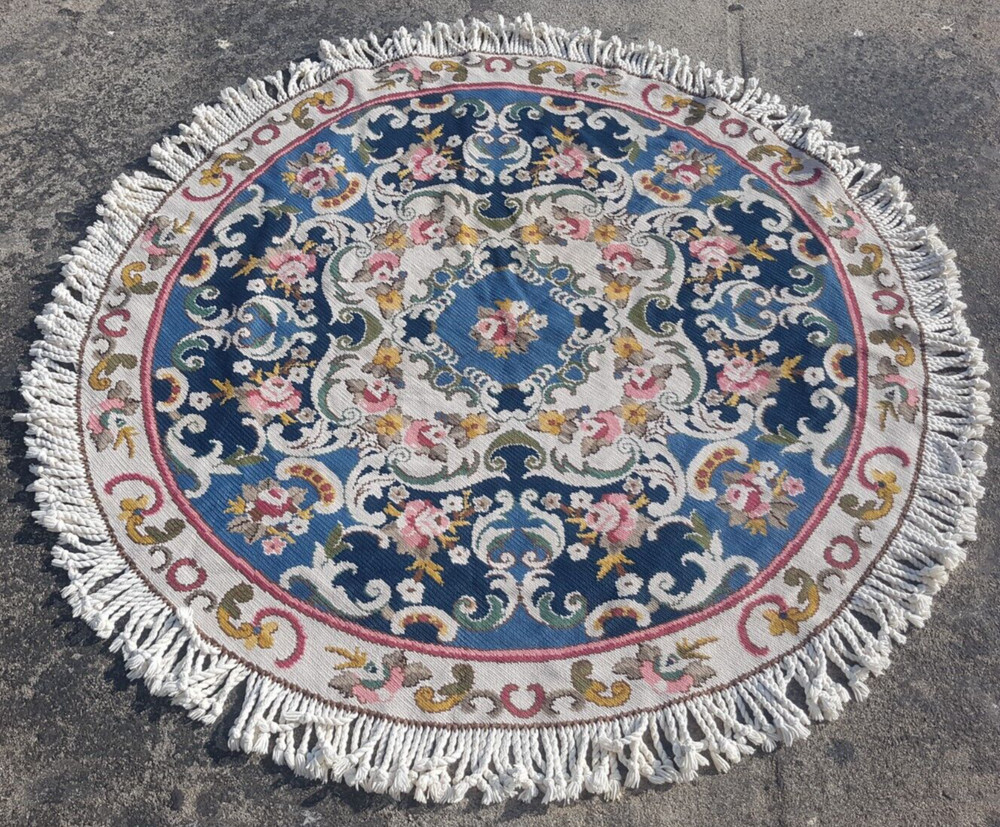 Vintage Traditional Oriental Circle Multicolor Kilim Rug Carpet 131x131 cm