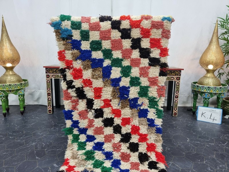Moroccan Handmade Vintage Rug 2'4''x6'4'' Berber Checkered Red Cotton Area Rug . gallery