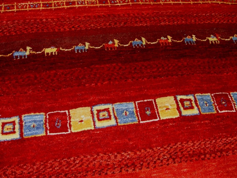 New Gabehh Hand Knotted 100% Wool 5'5" x 8'2" Red Animals Camels Oriental Rug gallery