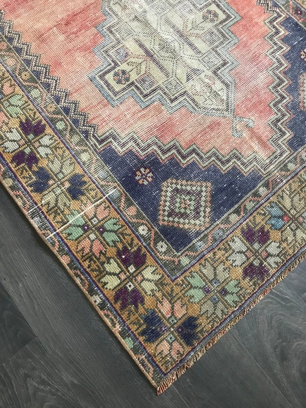Orange Turkish Rug , Distressed Rug , Turkish Accent Rug , Faded Oushak Rug , Be gallery