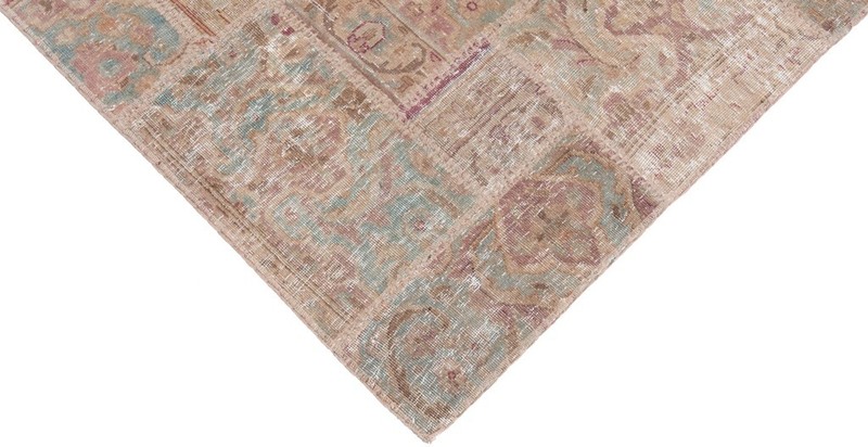 Patchwork 187x151 cm Vintage Hand Knotted Oriental Rug Beige Rectangle gallery
