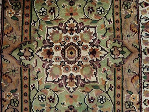Area Rug Green Ivory Touch Rectangle Hand Knotted Wool Silk Home Carpet (4x2.6)' gallery